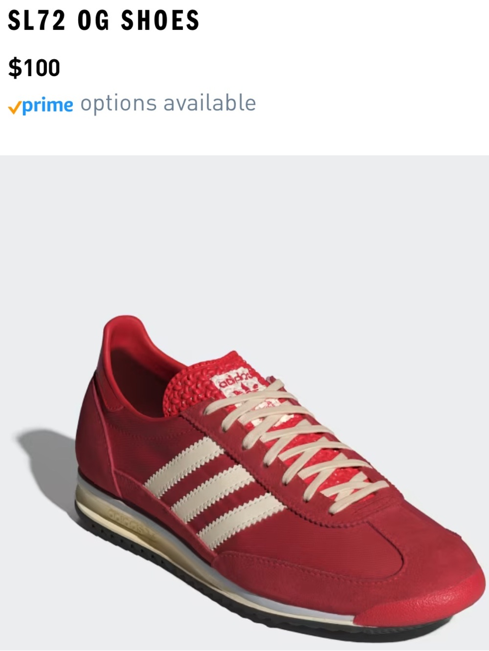adidas SL72 OG Women's Red with Cream Stripe Sneakers - Picture 1 of 9